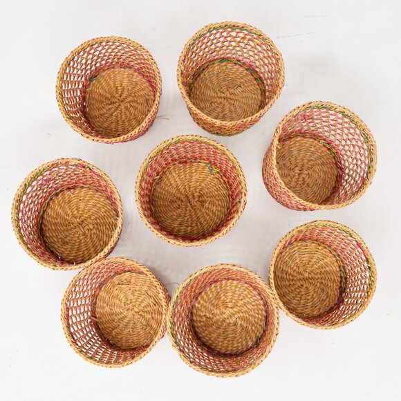 Woven Wicker Rattan Beverage Glass Holder Multicolor Bohemian Beachy Cup Sleeves - Picture 4 of 11